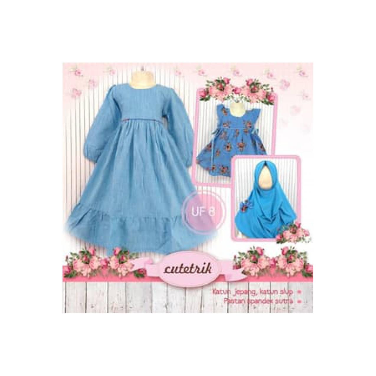 Gamis Anak Plus Bolero Cutetrik UF 8 Biru -Baju Muslim Anak UF8