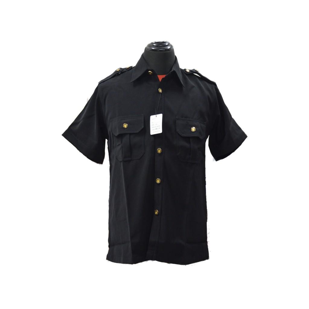 BAJU / KEMEJA SAFARI HITAM SUPIR / SECURITY HIGH TWIST LENGAN PENDEK -