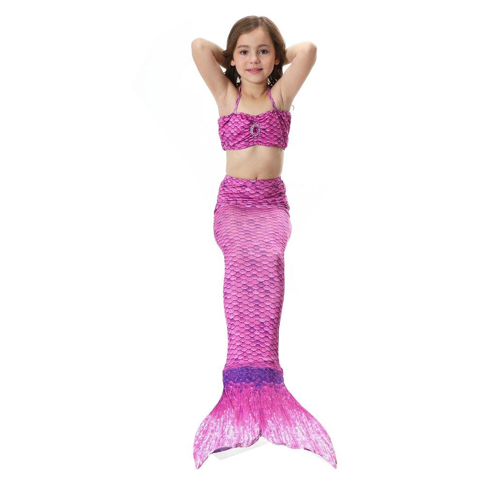 3PCS Kids Mermaid Shape Floral Print Swimsuit Set with Panty Halter Vest Bra