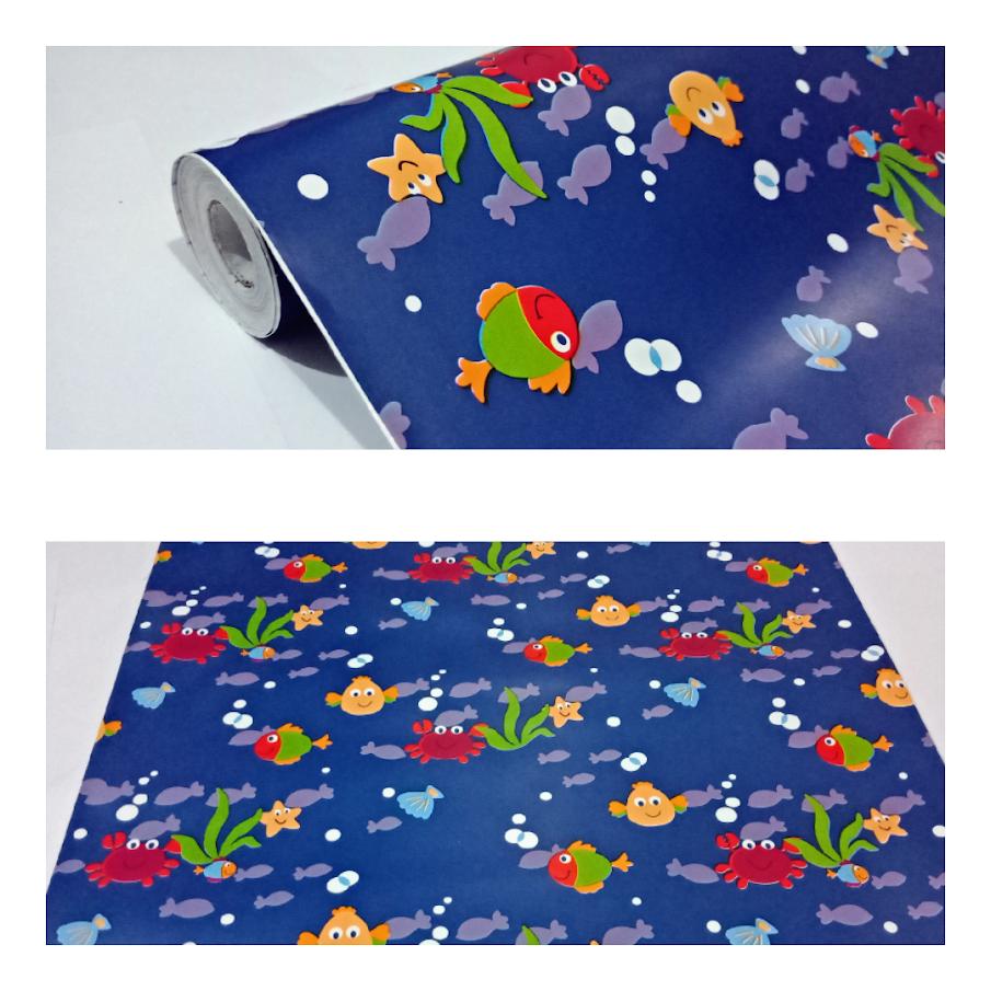 Grosir murah wallpaper sticker dinding kamar ruang indah bagus cantik elegan kartun anak biru dongker nuansa laut