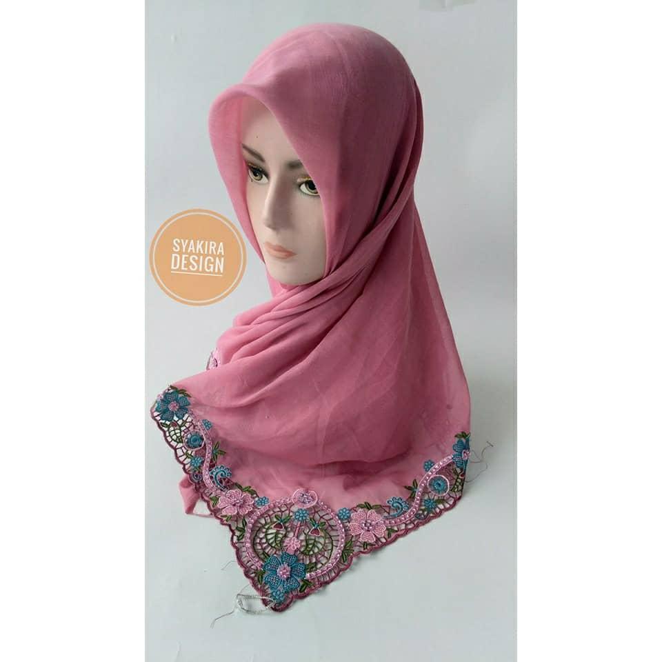 Jilbab Bordir Khas Bukittinggi Pink Fanta
