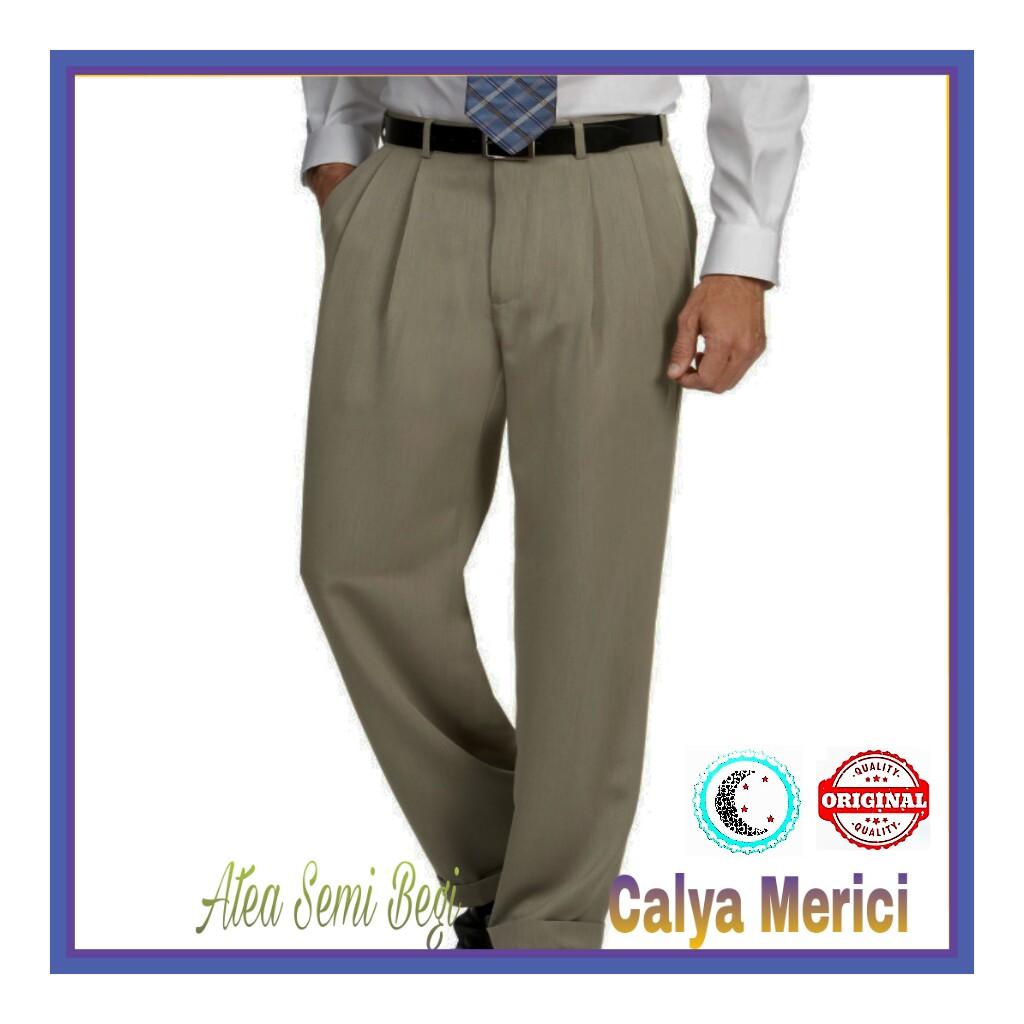 Calya Merici Celana Panjang Formal Pria Semi Biggy Kerja Hitam Krem Coklat Bahan Kain Twist 27-40 Atea