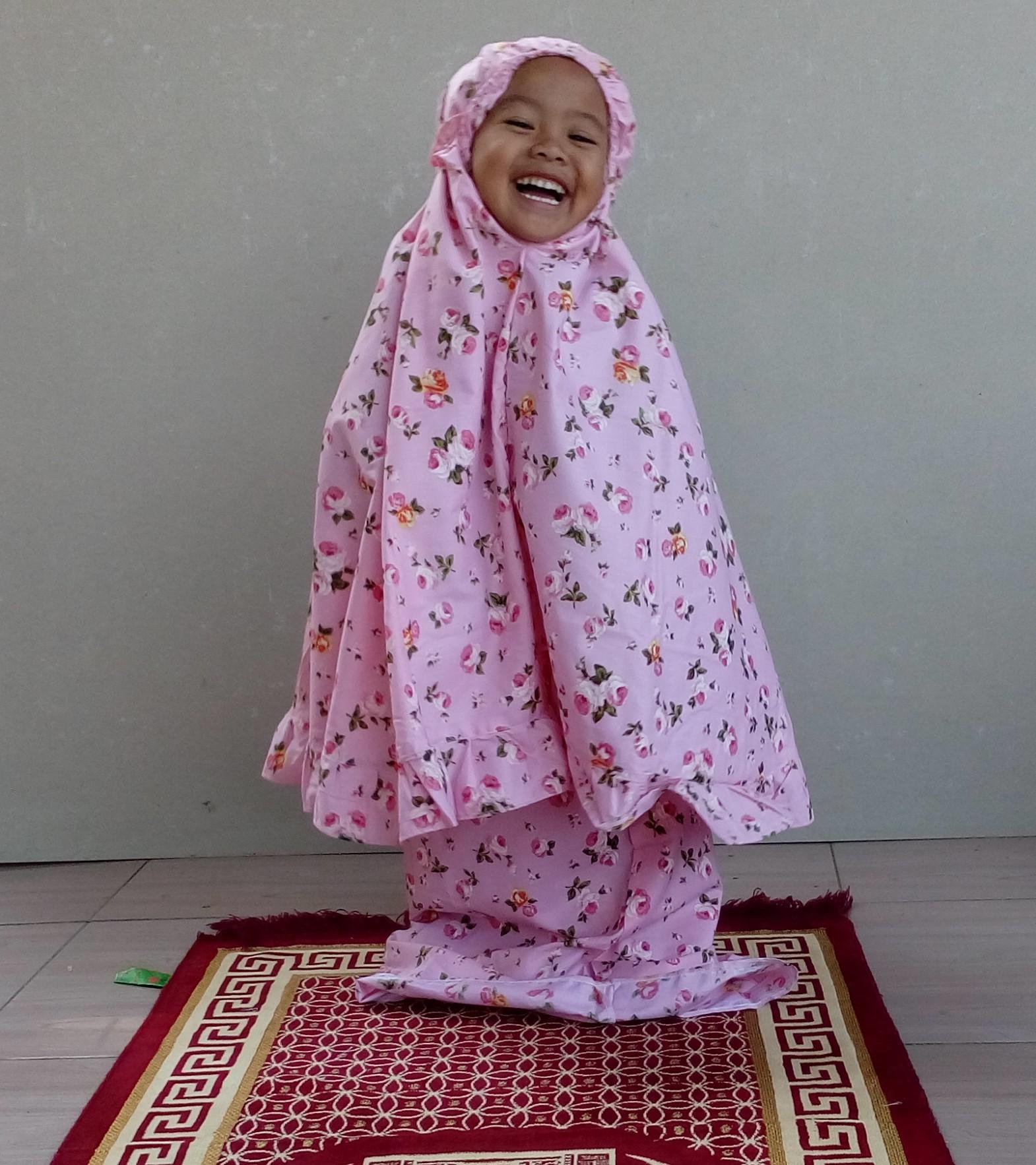 aly mukena anak motif bunga pink uk 3-4 tahun