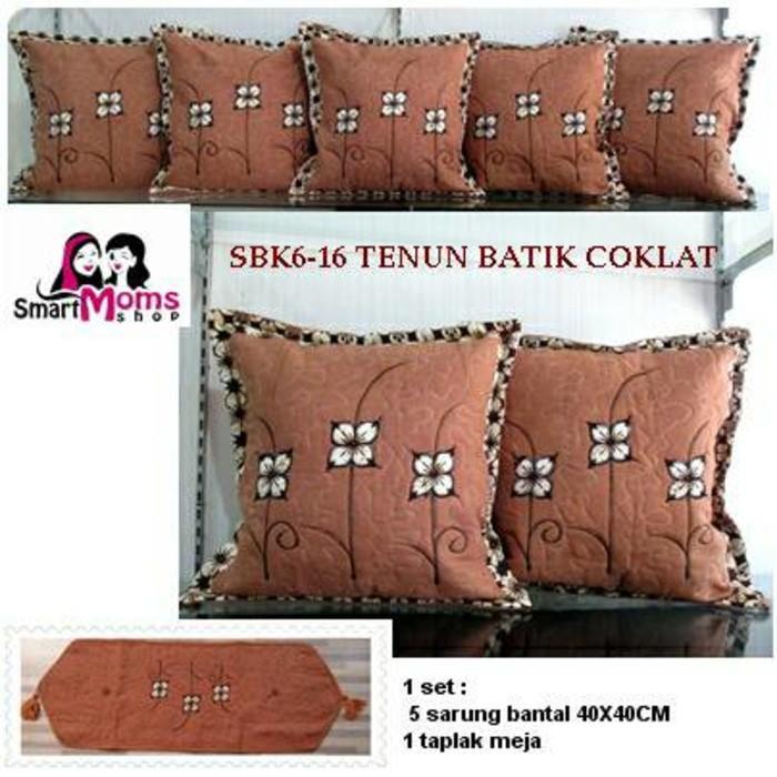 SARUNG BANTAL SOFA KURSI MINIMALIS TENUN BATIK BORDIR JOGJA COKLAT Variasi ORANGE