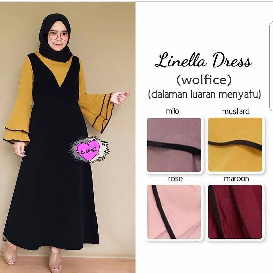 Baju Original Linelaa Dress Panjang Woolfice Muslim Hijab Casual Pakaian Muslim Wanita Muslim Modern Terbaru Termurah 2018   