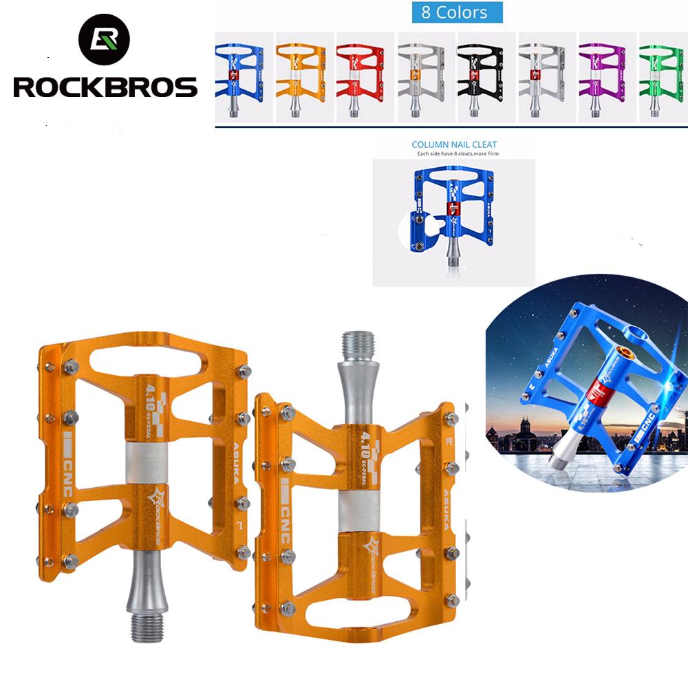Sepatu Gunung ROCKBROS Sepeda Pedal Sepeda Paduan Ultra Ringan Aluminium Bersepeda Tertutup 4 Bantalan MTB Pedal Bicicleta Pedal Sepeda Datar BMX