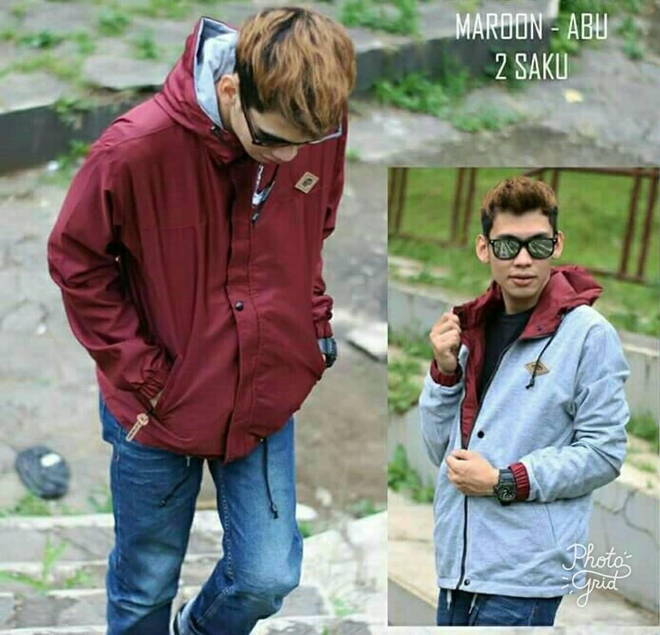 Jaket Parasut Cotton Fleece Bolak Balik 2 in 1 Hitam - Abu - Navy - Merah - Maroon