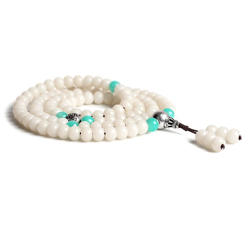 Zllon Alami Giok Putih Tasbih Akar Tasbih Manik-manik Sub Doa Kalung Multi-turn Gelang