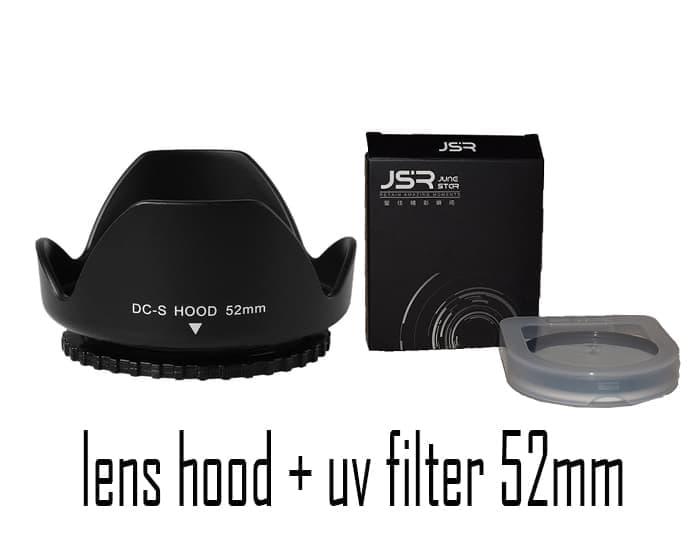 Promo lens hood + uv filter 52mm untuk lensa fix canon 50mm / nikon 18-55mm original