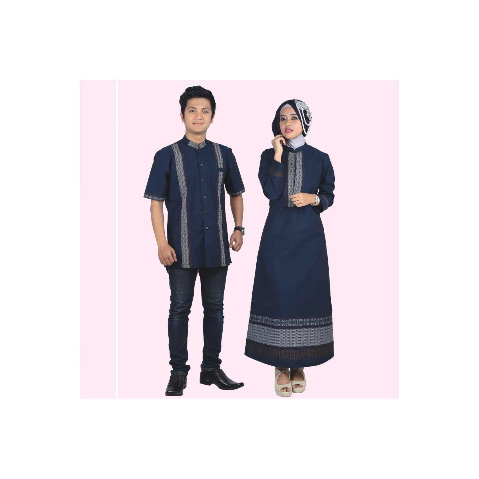 Baju Muslim Modern Terbaru Gamis Koko Couple Anak Pria Wanita Biru