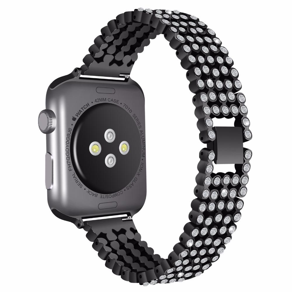 Untuk Wanita Kristal Berlian Imitasi Jam Tangan Berlian Band Baja Anti Karat Tali Jam Gelang untuk Apple IWatch Gelang Jam Tangan 38/42 Mm