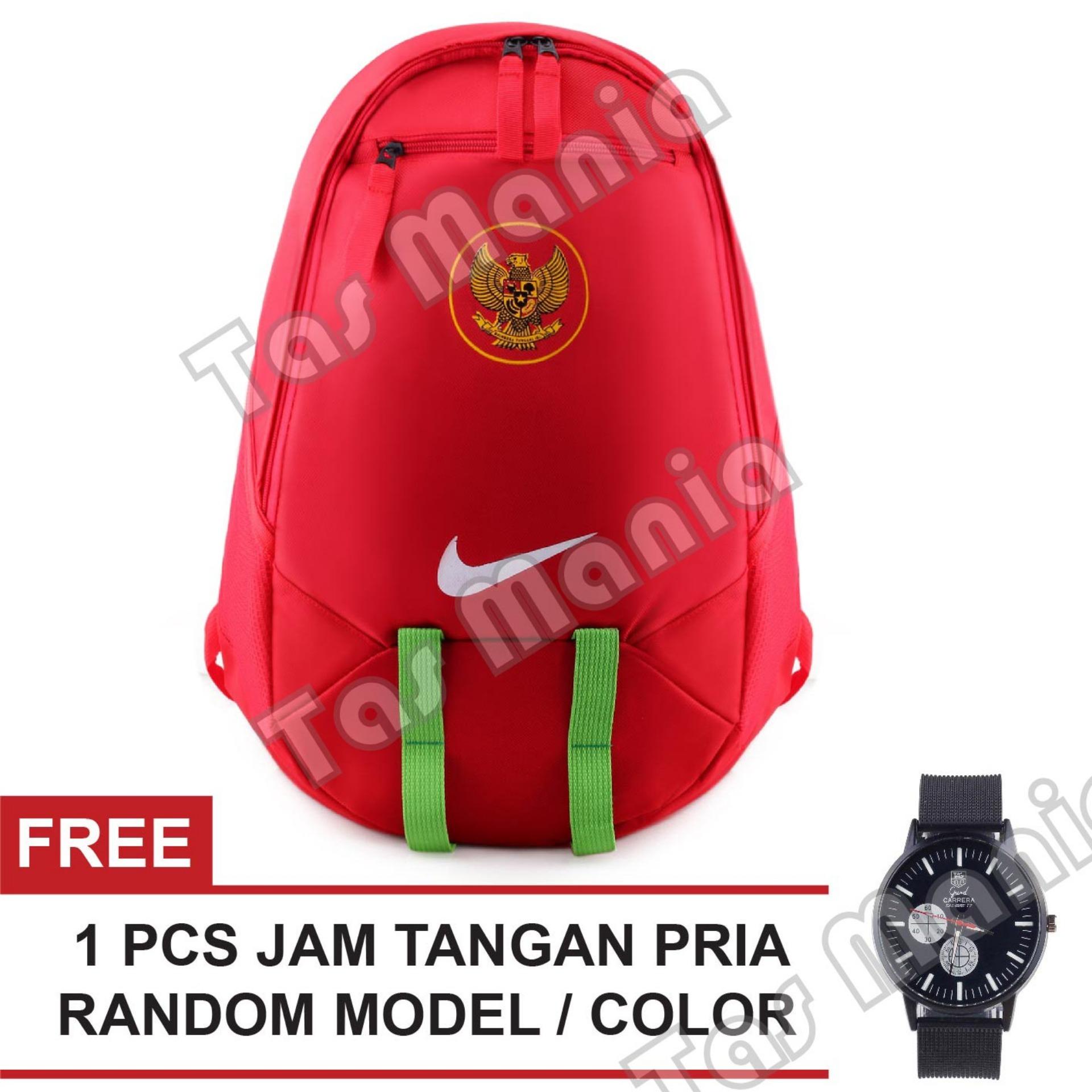 Tas Ransel Nike Bola Pria Garuda Indonesia Laptop Backpack - Red + Raincover + FREE Jam Tangan Pria Random Tas Adidas Puma Eiger Bodypack Kalibre Rei Fila Sepatu Baju Jersey Futsal Sepak Bola Hiking Sepeda Motor Touring Termurah Terlaris Best Seller