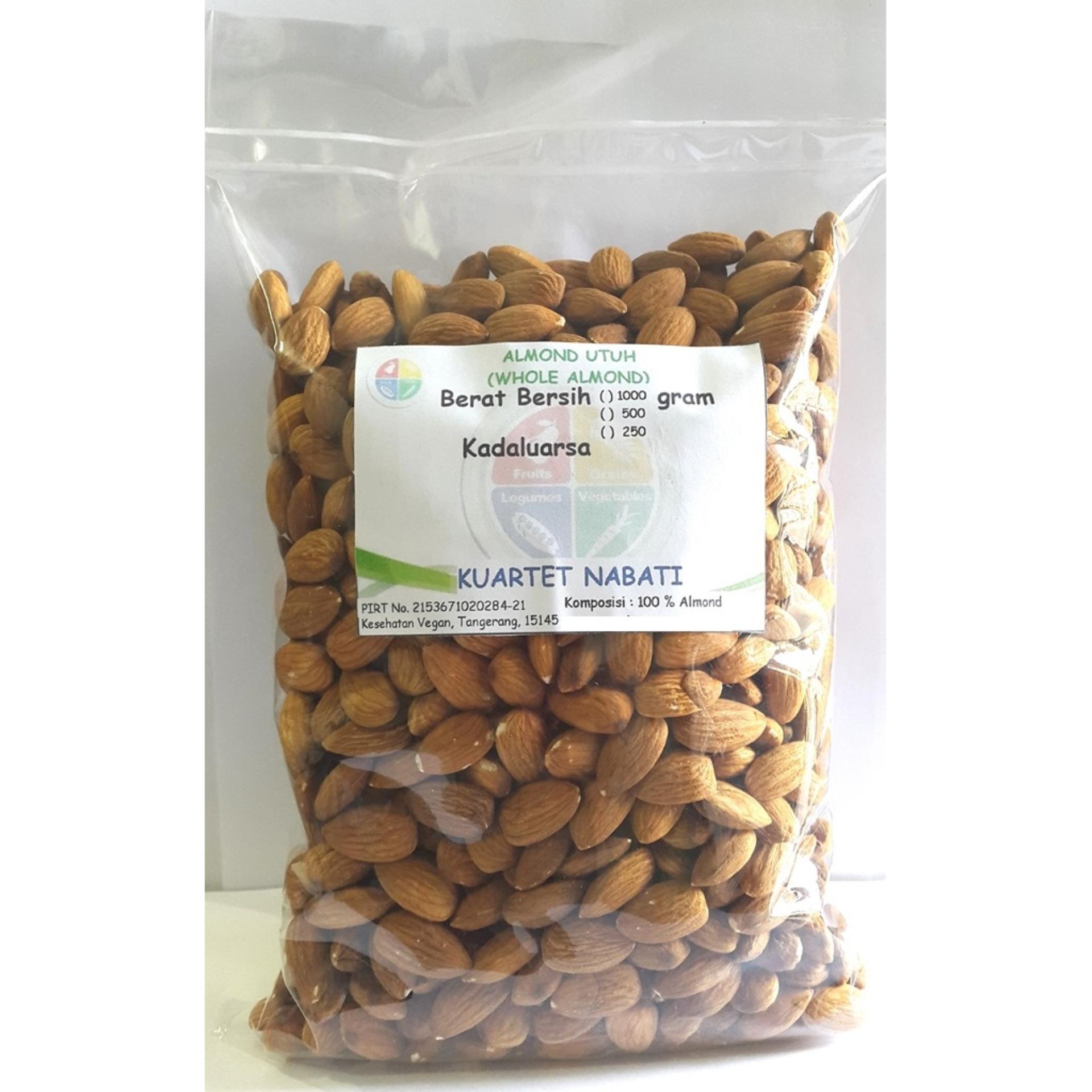 1000gr Kuartet Nabati Almond - Whole - Raw- Kupas Cangkang - Utuh - Size Besar 27-30 - Mentah