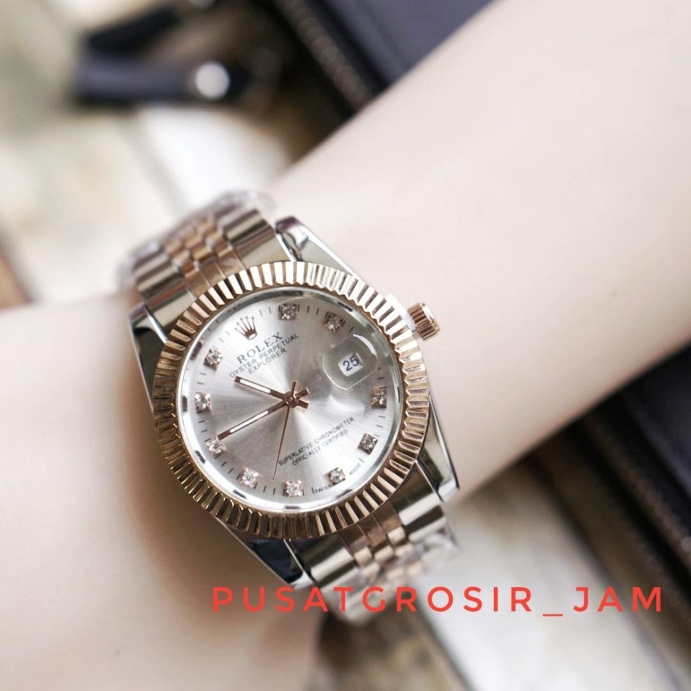 Jam Tangan Wanita Rolex oyster SL 030 Combi Rose Gold Plat White