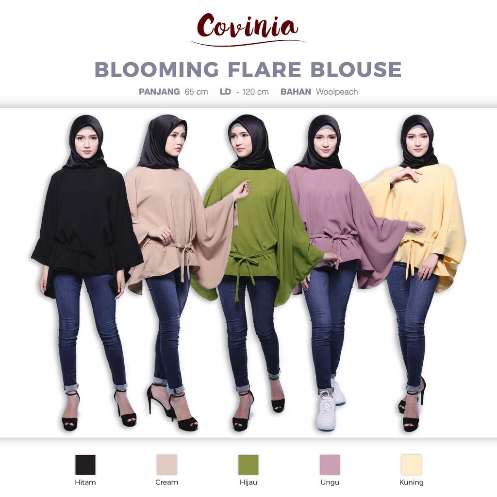 CRG181133 - Blooming Flare Blouse Long Sleeve Batwing Tied Top Wide Big Top Atasan Hijab Hijabers (Hijau)