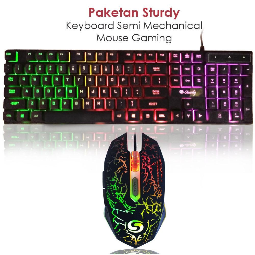 Sturdy Paketan TP822 Keyboard Semi Mechanical GM038 Mouse Gaming with LED - Hitam