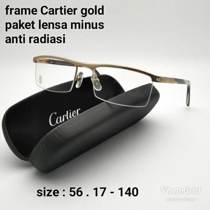 Hot Item!! Kacamata Half Frame Cartier Gold Paket Lensa Minus Anti Radiasi - ready stock