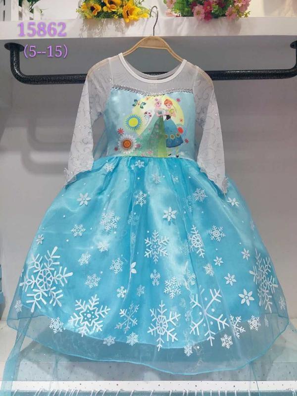 Baju Dress Kostum Frozen Gambar Elsa Dan Anna (Buntut Bisa Dilepas)