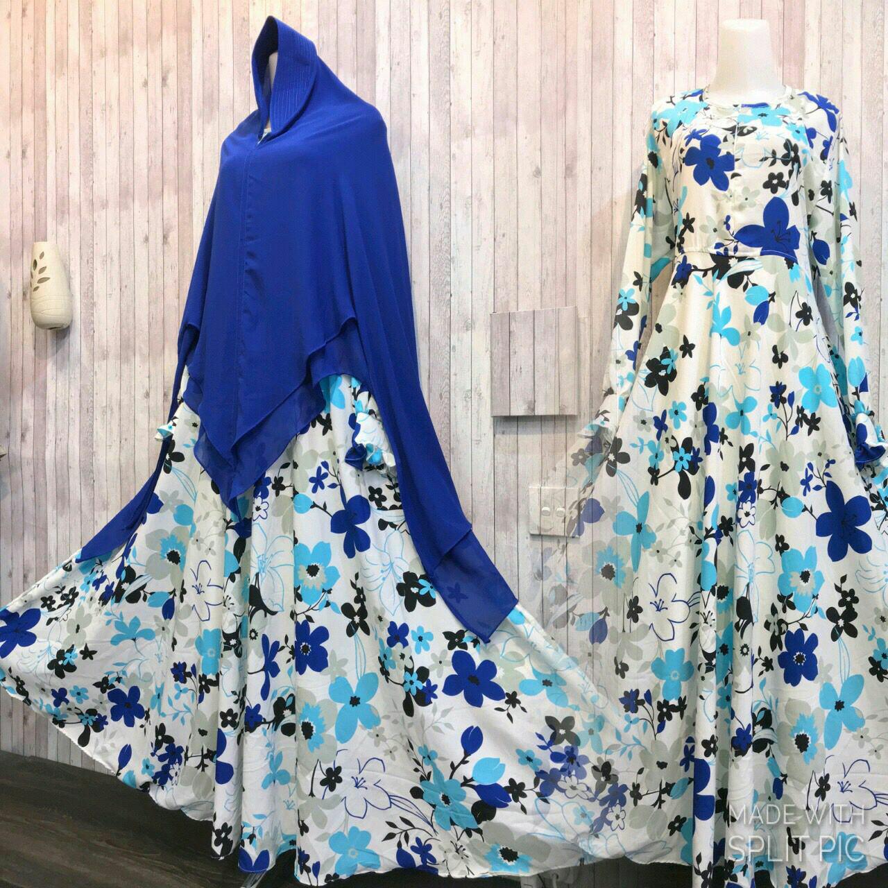 Adzra Gamis Murah syar'i / busana muslim wanita - Monica Dress - Biru
