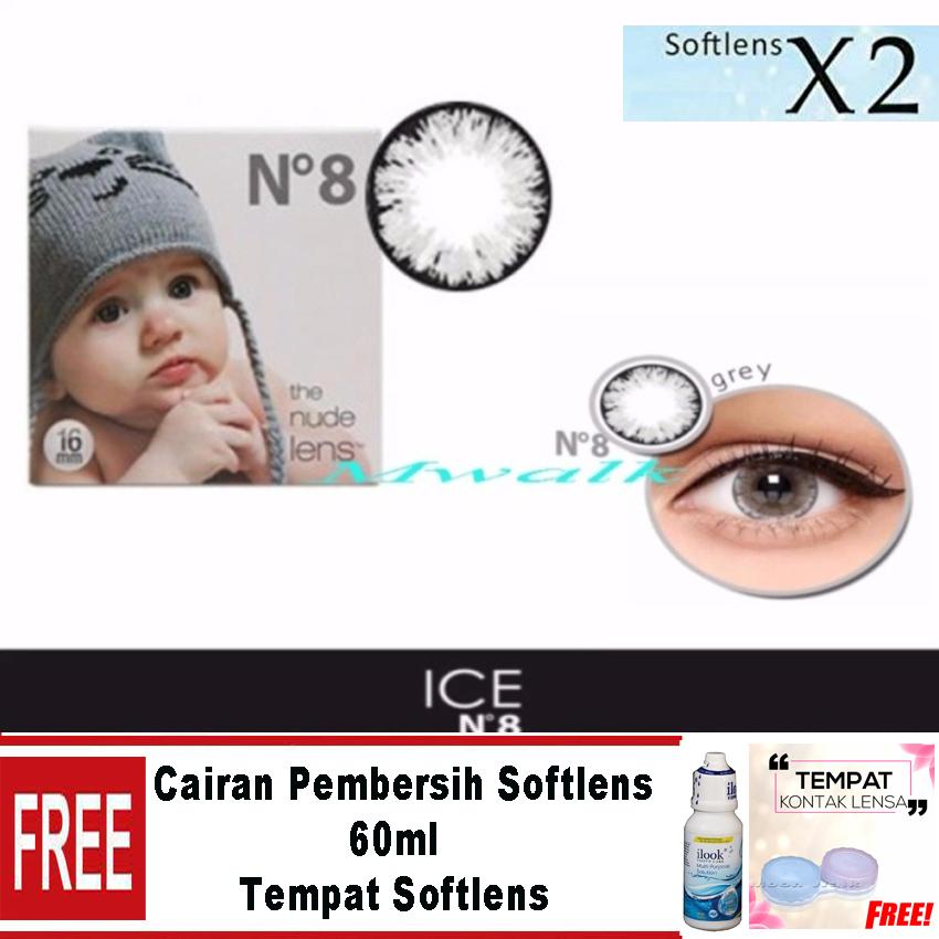 X2 Ice Nude N8 Softlens – Grey Free Lenscase + Cairan 60 ml