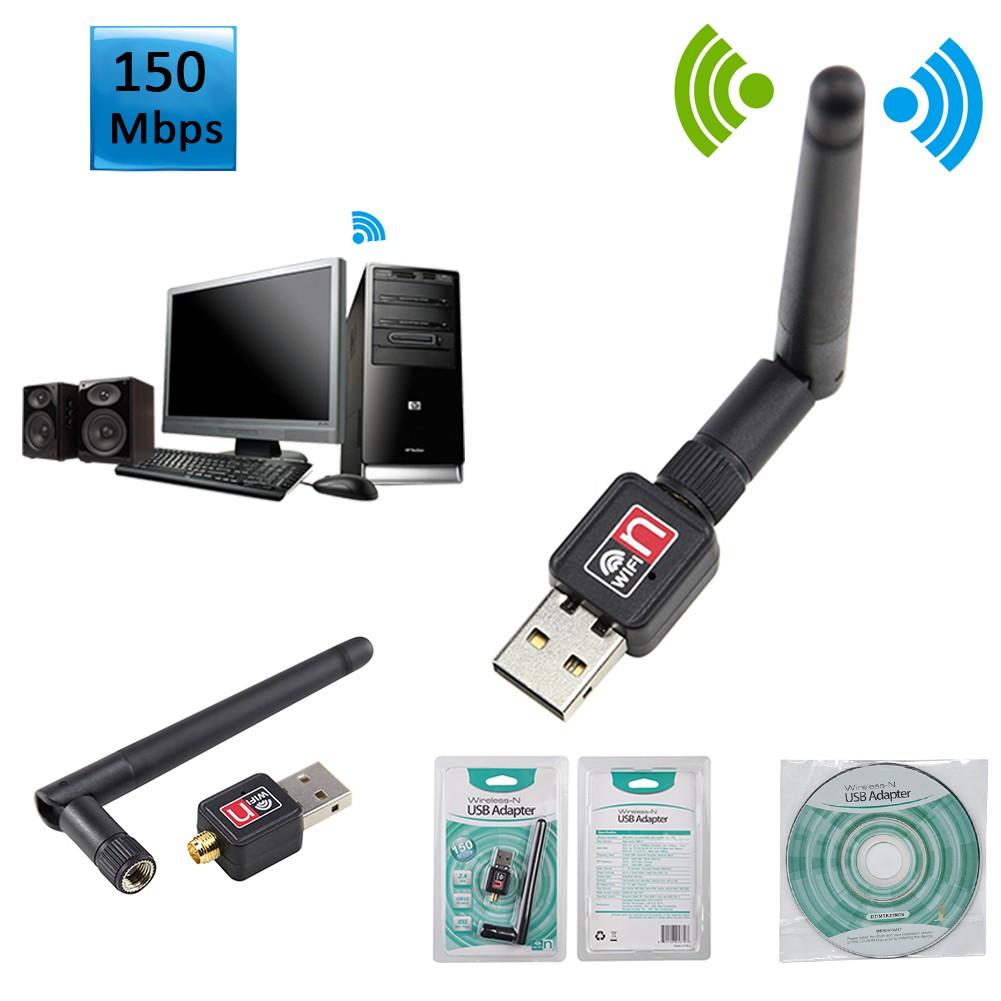USB Wifi Dongle Receiver 802.11 N 150 Mbps Dilengkapi Antena dan CD Driver - Warna Hitam