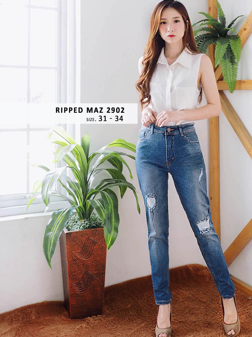 Celana Jeans Ripped Wanita Jumbo - sobek panjang jumbo Kombinasi (UK. 31-34)