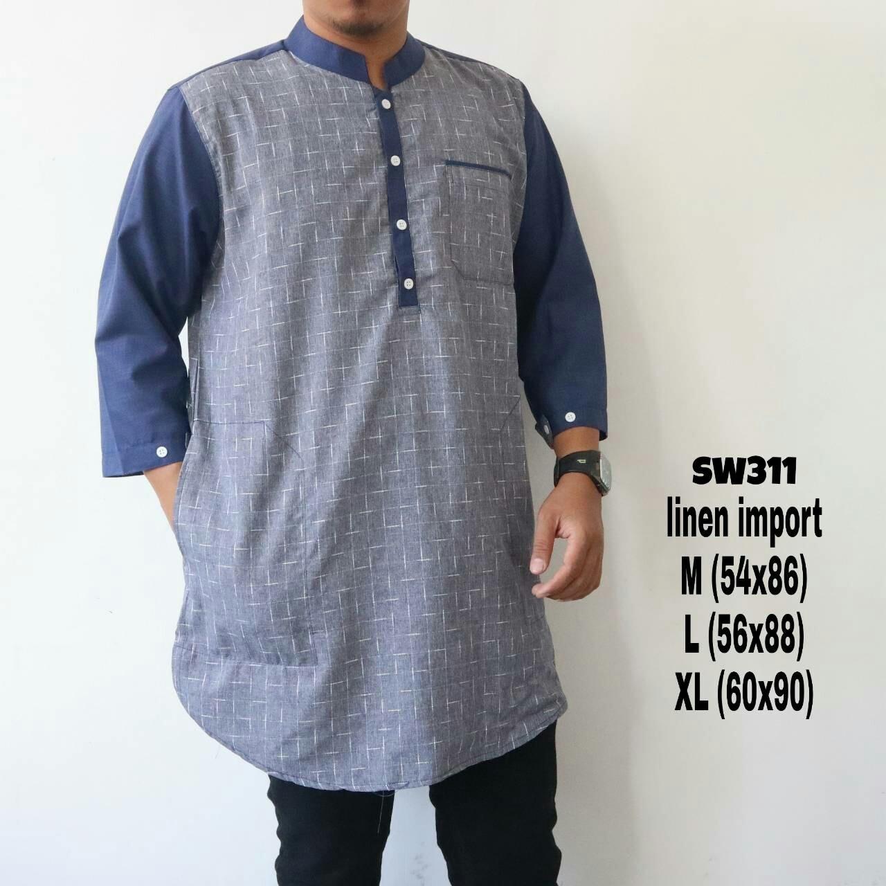 Baju Muslim Koko Pakistan 3/4 Abu Lengan Biru