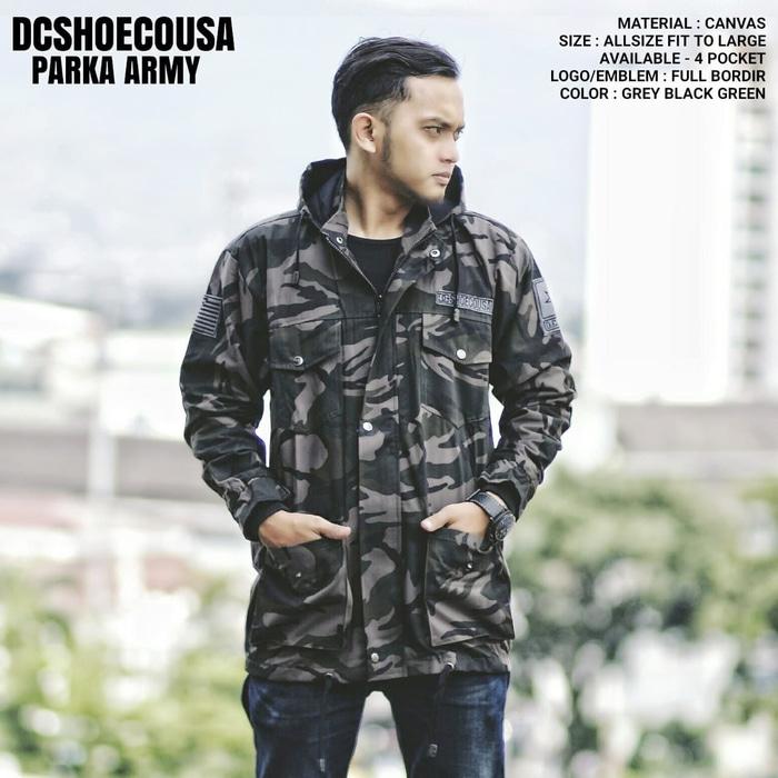 Terbaru!! JAKET ARMY DC PARKA - MOTIF LORENG ABU XXL - ready stock