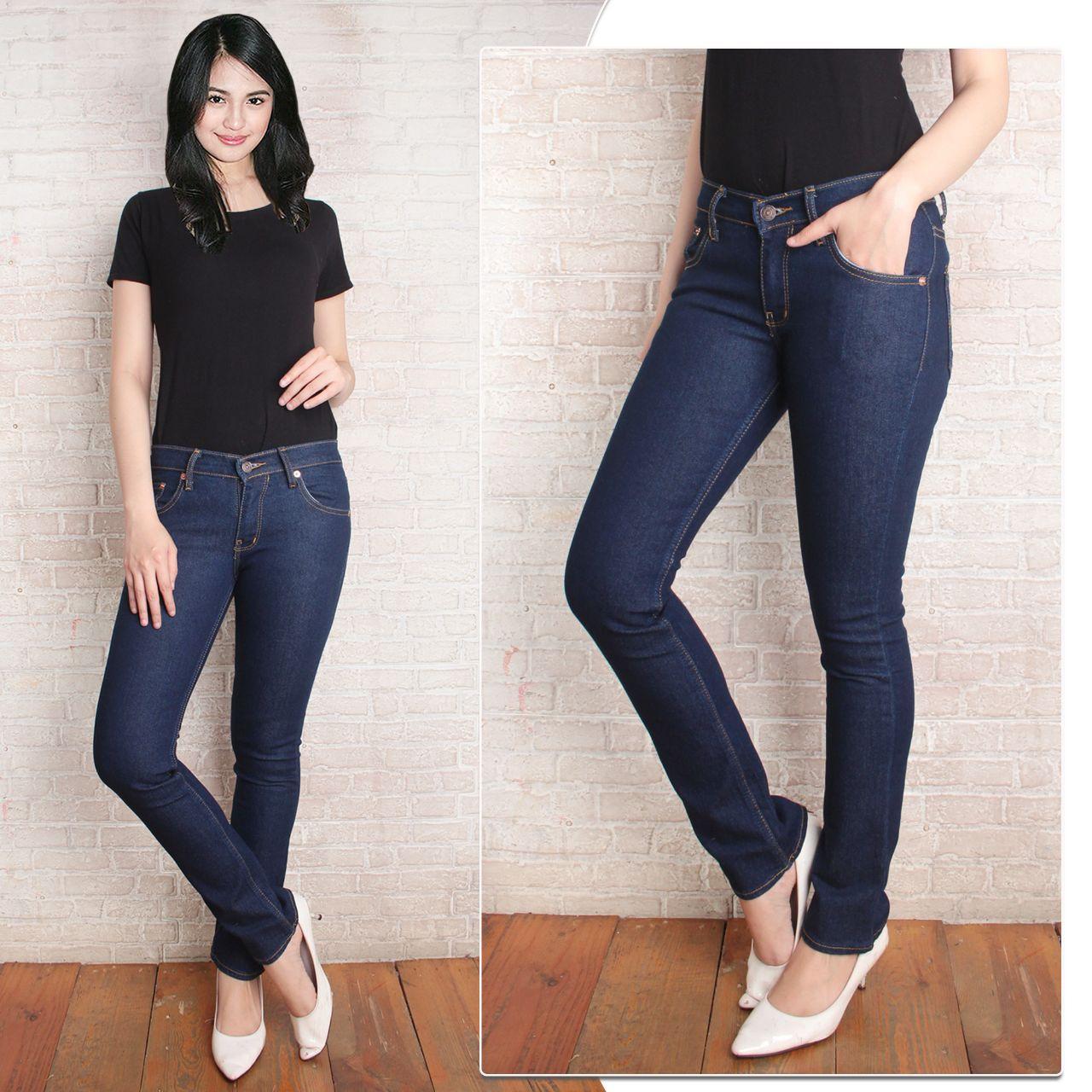 celana jeans wanita reguler/standar biru dongker sangat murah bahan karet