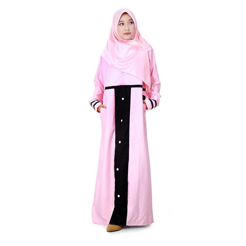 Muslimore - Baju Muslim Wanita Gamis Murah Kombinasi Pink - Hitam Busui Syar'i Balotelli