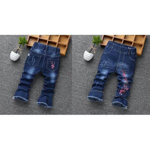 PROMO SALE - CELANA SOFT JEANS IMPORT ANAK PEREMPUAN MOTIF ROMBAI BUNGA F001