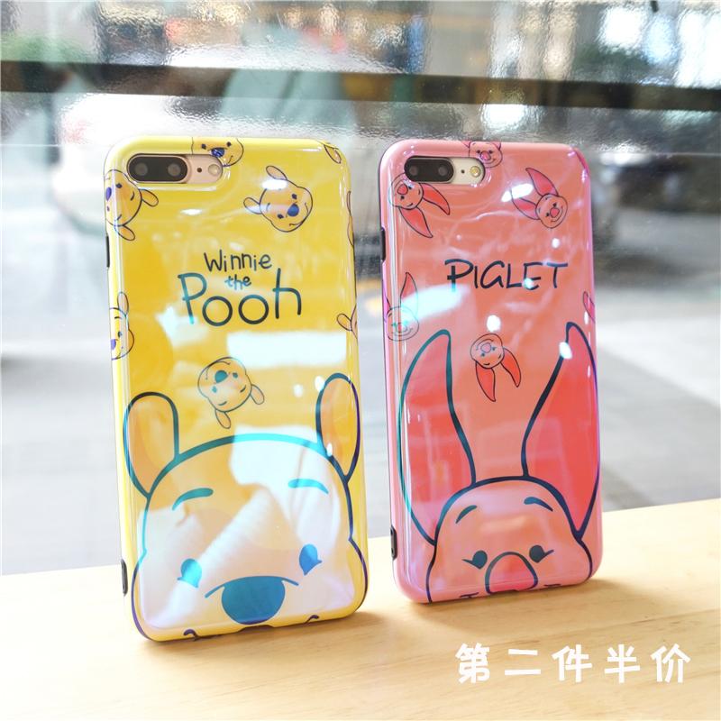 Kartun Winnie the Pooh Warna Merah Jambu kecil 6 S Casing HP laser blu-ray Apple ID X anti jatuh iPhone7/8 plus casing lunak