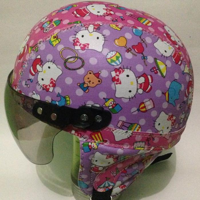 helm anak anak retro chip lucu hello kitty batik unggu usia 1 sampai 5 tahun