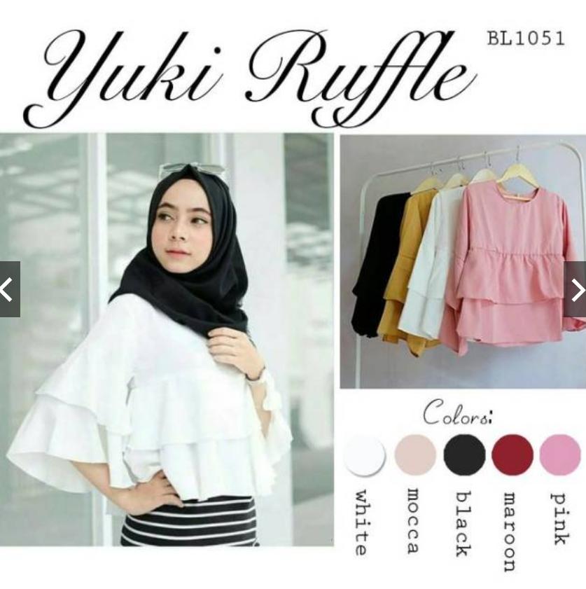 hokyfashion BLOUSE YUKKY RUFLE GELOMBANG BALON PUTIH FIT L