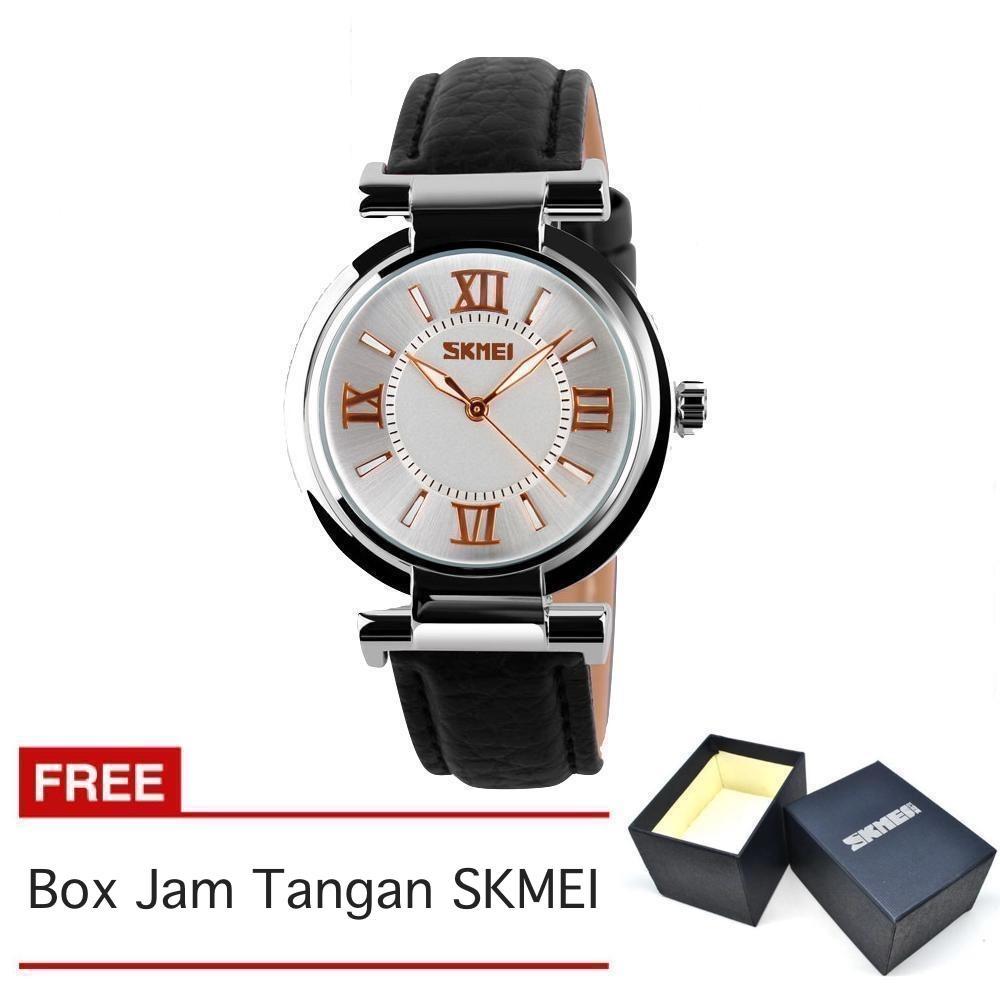 SKMEI - Jam Tangan Wanita - Strap Kulit - Hitam - 9075_Black_FREE Box