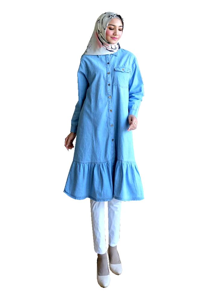 TOSERBU Blouse Tunik (L - Fit XL) NADYA - Jeans Washed