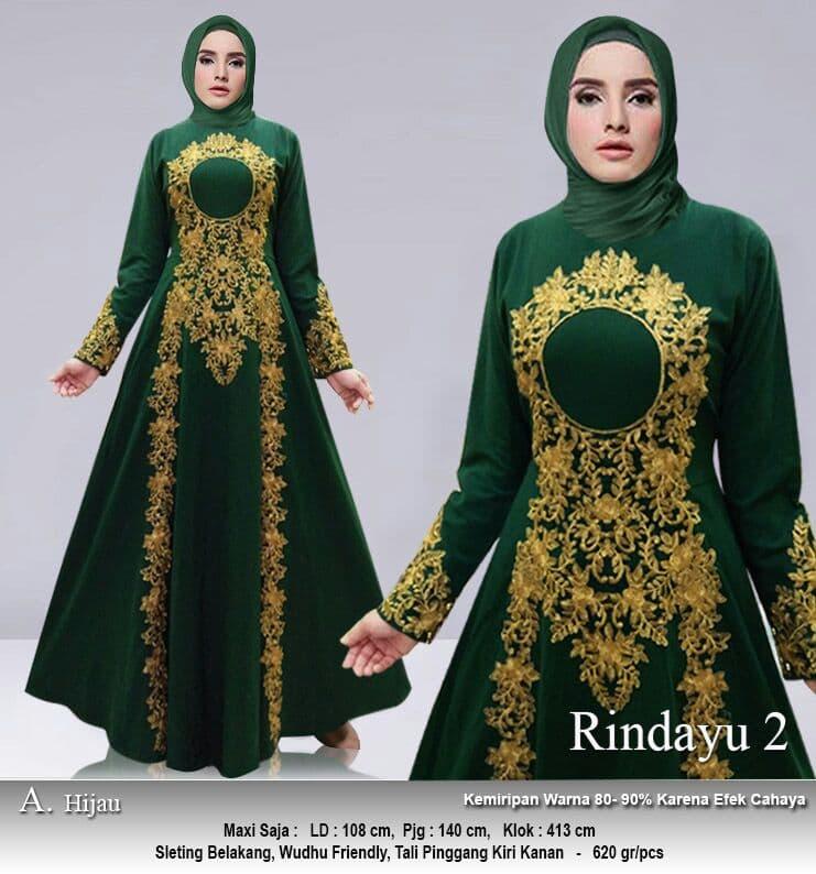 BAJU MUSLIM GAMIS PESTA RINDAYU HIJAU
