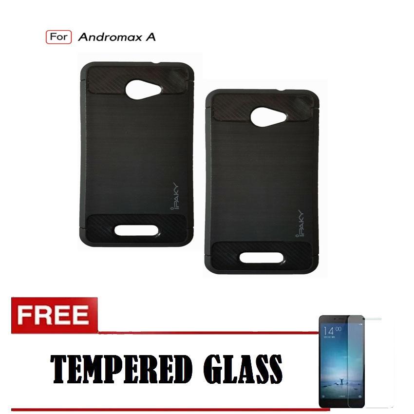 Kenzoe Premium Quality Carbon Shockproof Hybrid Case For Andromax A - Black FREE Tempered Glass