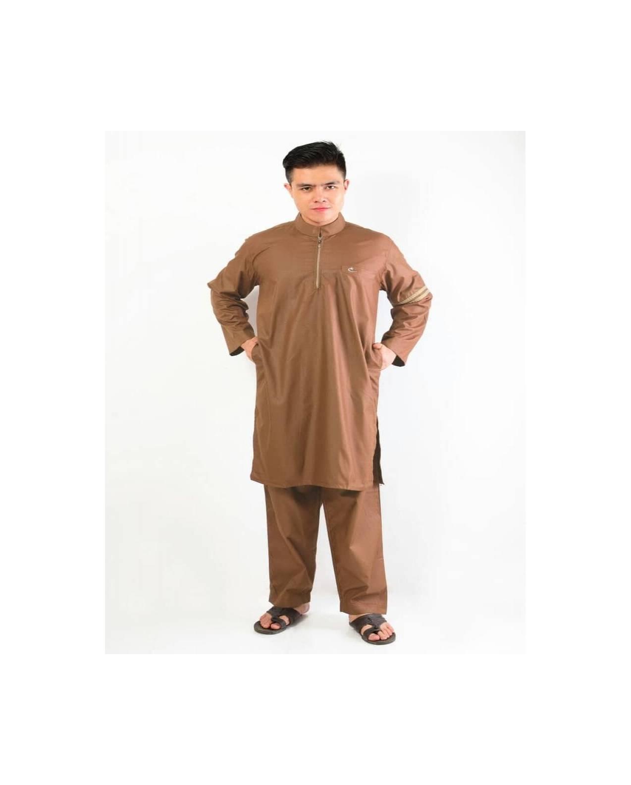 BAJU MUSLIM DRESS Setelan Muslim Gamis Pria Nabawi Coklat Bata AL-ISRA
