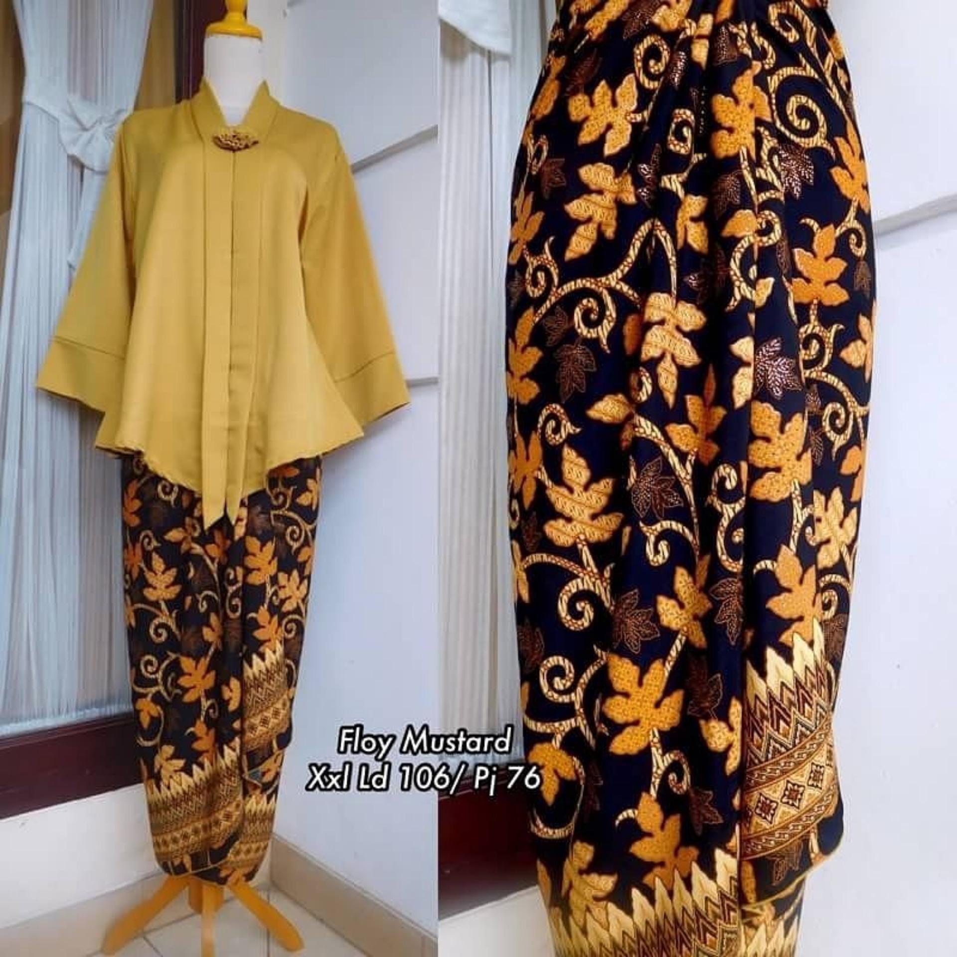 Kebaya Kutubaru Polos Floy Luna Gold Mix Rok Lilit Aneka Motif Pepaya Gold