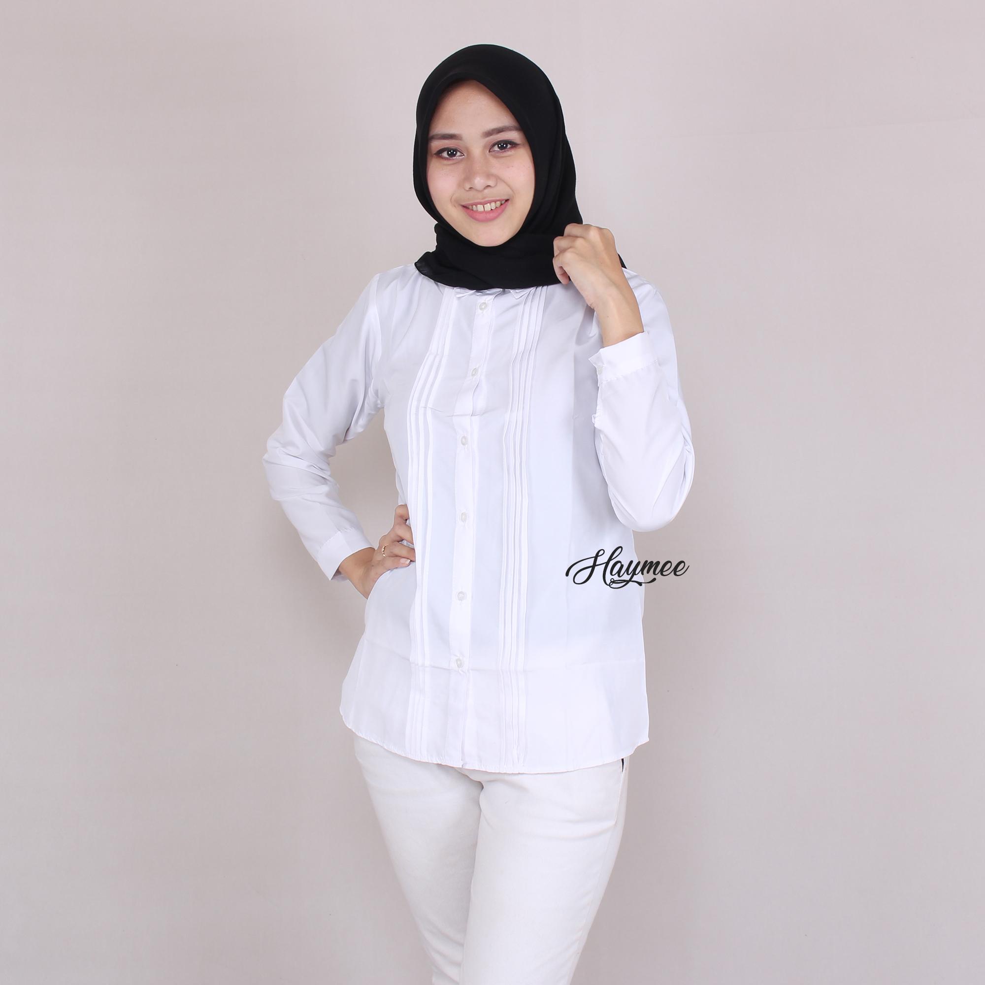 HaymeeStore Kemeja Putih Polos Wanita Baju Kantor Cewek Formal Atasan Kerja cewe Variasi Rempel