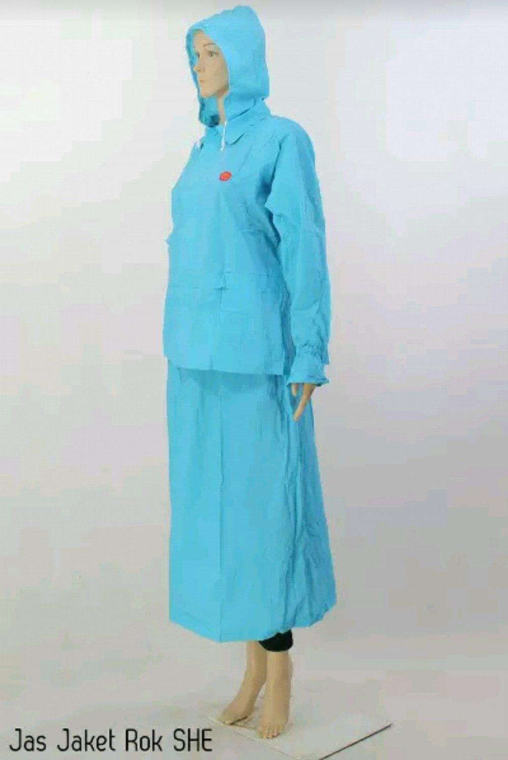 JAS HUJAN WANITA PAKAI ROK MERK SHE.