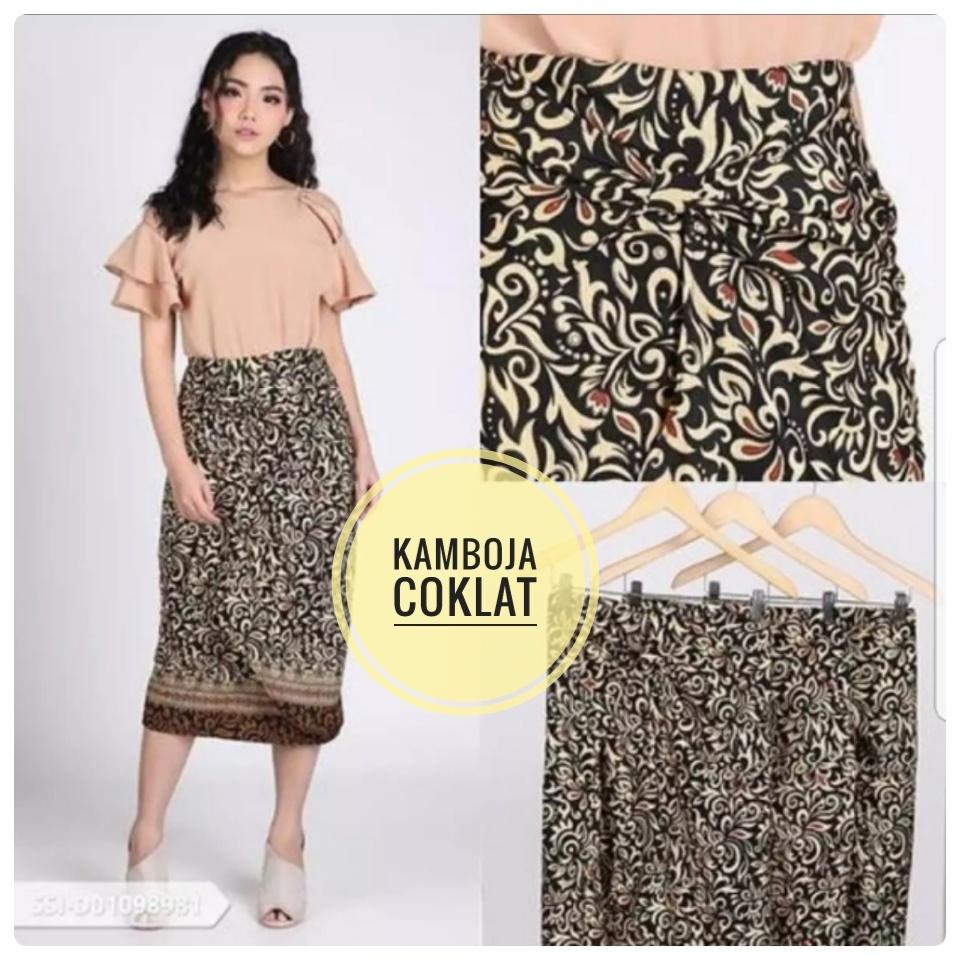 ROK LILIT BATIK MURAH / ROK PASANGAN KEBAYA / ROK PANJANG MUSLIMAH / ROK LILIT PLUS RING MOTIF KAMBOJA COKLAT