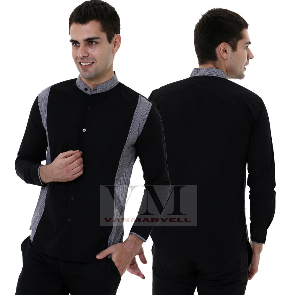 VM Kemeja Krah koko Slim Hitam Slimfit Panjang - Long Shirt