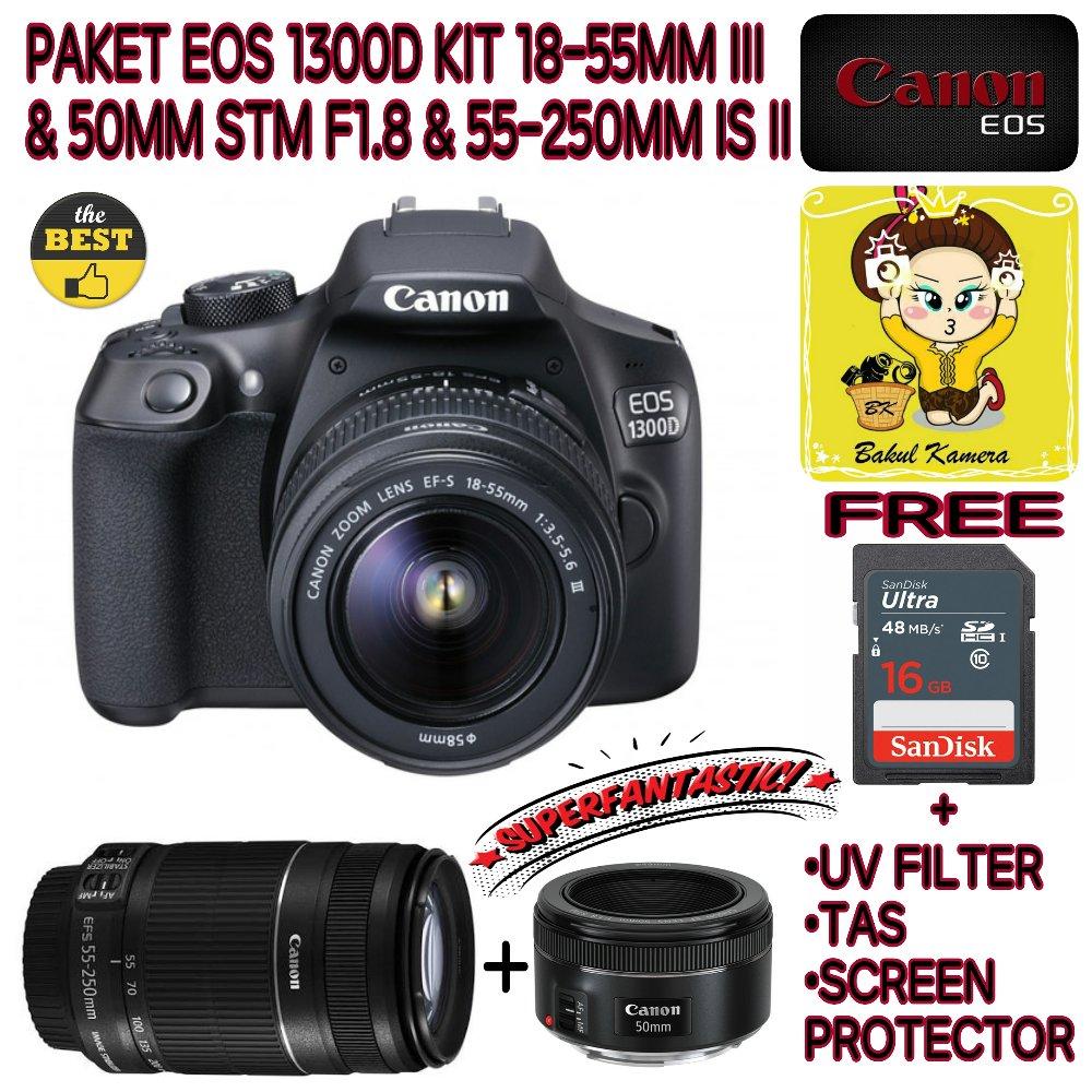 CANON EOS 1300D KIT 18-55MM III + 55-250MM IS II + 50MM F1.8 STM