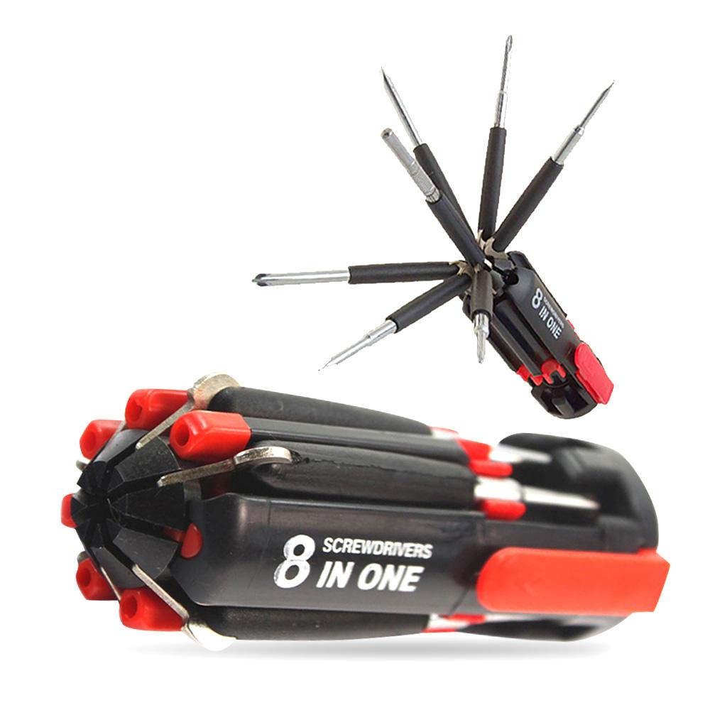 Obeng 8 in 1 Dengan LED - Screwdriver Set Lipat Kembang Pipih