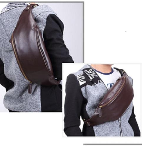 Tas Selempang Pria-Tas Kulit Pu Import ts000664 tas pinggang gahar oke - Cokelat Tua