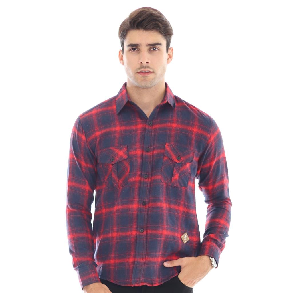 Adamsbell Flanel Shirt Kotak Kemeja Pria Exclusive Brand - Merah Hitam