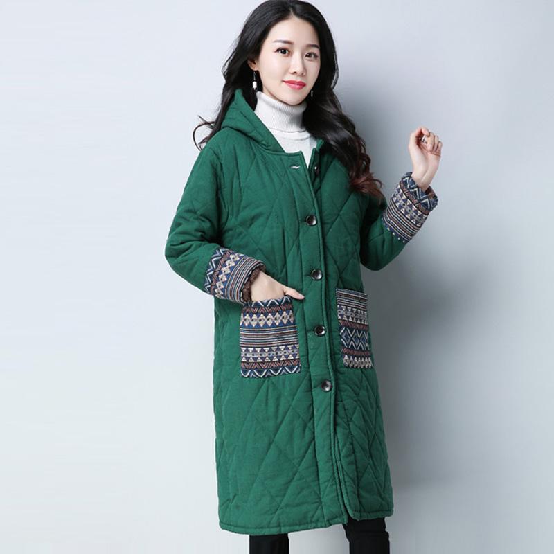 Ibu Gemuk Jaket Katun Yard Besar Retro Baju Katun Angin Nasional Lebih Tebal (Hijau)