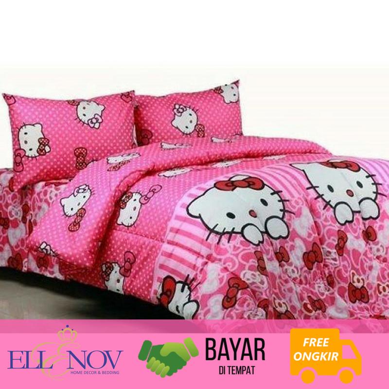 Ellenov Bedcover (only) Tanpa Sprei Bahan Katun Aneka Motif Hello Kitty  Bedcover Katun Catra  Bedcover Motif Bedcover Aneka Warna  Bedcover Anak  Bedcover Lucu  Bedcover Funny  Bedcover Kombinasi  Red  Pita